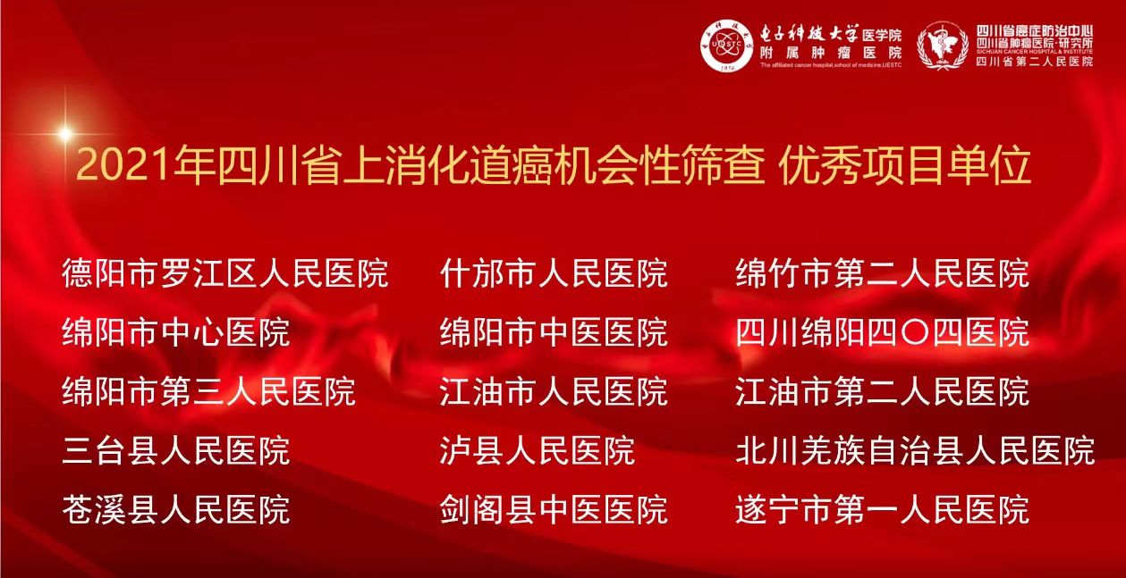 【喜讯】我院获得“2021年度四川省上消化道早癌筛查优秀项目单位”荣誉称号